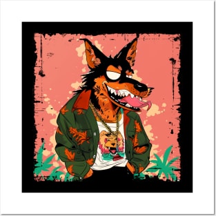 Stoned Wolf Cartoon Style 420 Posters and Art